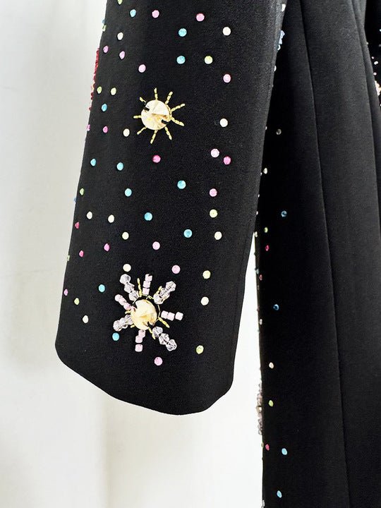 Luxury Rhinestone High Neck Mini Dress by Shine | Party dresses from Luxe Lane | SKU: W11278-1 | Barcode:  | Options: Black S(6) | Luxury Designer Sparkly Rhinestone High Neck Long Sleeve Bodycon Mini Dress for Women Elegant Party Club Cocktail Outfit