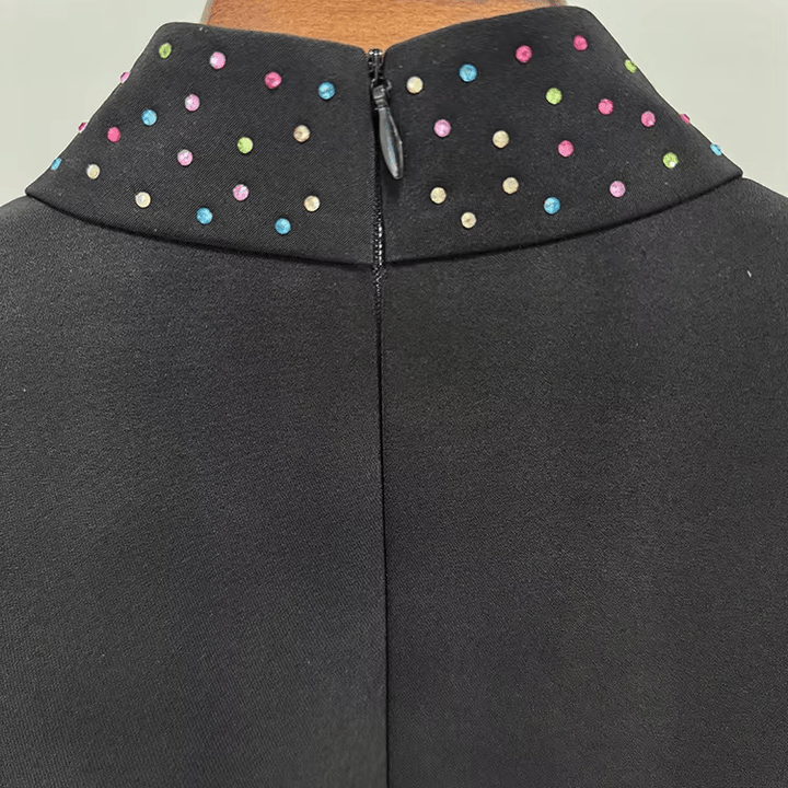 Luxury Rhinestone High Neck Mini Dress by Shine | Party dresses from Luxe Lane | SKU: W11278-1 | Barcode:  | Options: Black S(6) | Luxury Designer Sparkly Rhinestone High Neck Long Sleeve Bodycon Mini Dress for Women Elegant Party Club Cocktail Outfit