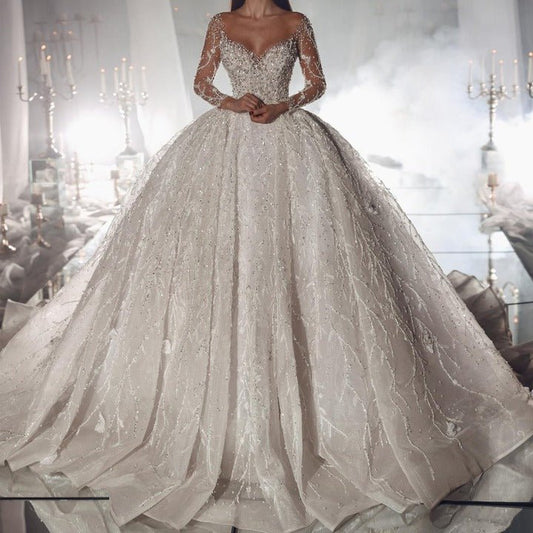 Luxury Sheer Long Sleeve Wedding Dress coming soonhijab wedding dressesWhite150 cmLuxe Lane