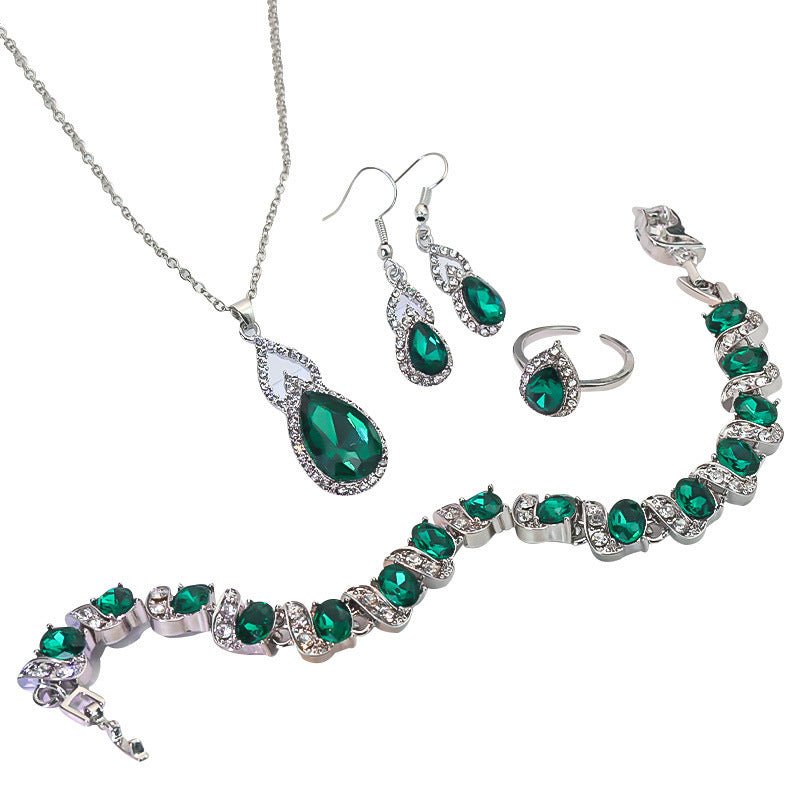 Luxury Zircon Necklace, Earrings & Ring Jewelry Set by CJ | 0 from Luxe Lane | SKU: CJLX246915201AZ | Barcode:  | Options: Green | Luxury Zircon Necklace, Earrings & Ring Jewelry Set