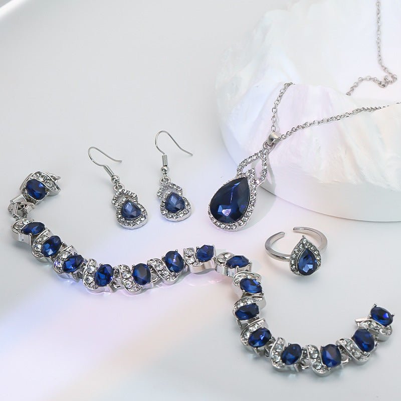Luxury Zircon Necklace, Earrings & Ring Jewelry Set by CJ | 0 from Luxe Lane | SKU: CJLX246915202BY | Barcode:  | Options: Blue | Luxury Zircon Necklace, Earrings & Ring Jewelry Set
