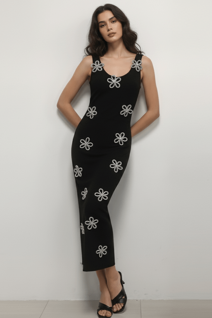 Lyandra Black Diamond Floral Maxi Gown by Shine | dresses from Luxe Lane | SKU: HD10678-1 | Barcode:  | Options: Black S | Lyandra Black Diamond Floral Maxi Gown