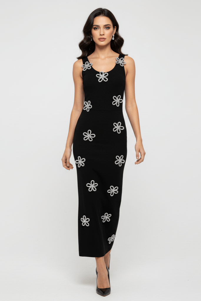 Lyandra Black Diamond Floral Maxi Gown by Shine | dresses from Luxe Lane | SKU: HD10678-1 | Barcode:  | Options: Black S | Lyandra Black Diamond Floral Maxi Gown