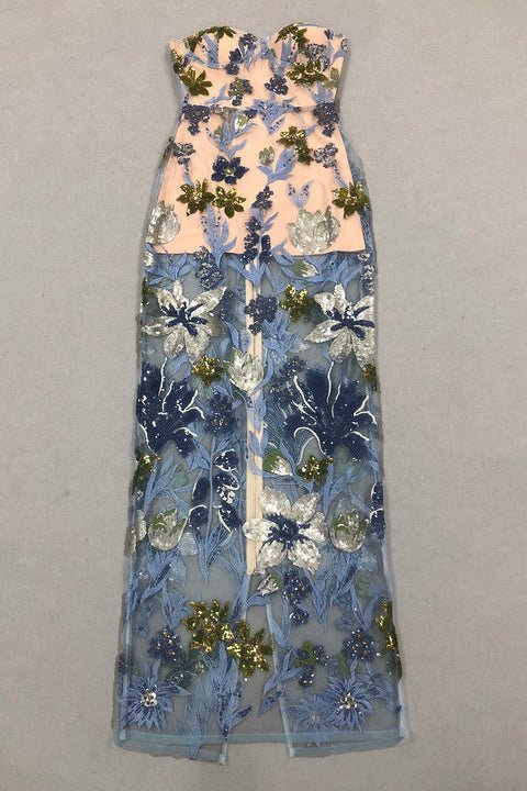 Marbella Floral Sequin Embroidered Maxi Dress by Shine | Party dresses from Luxe Lane | SKU: -1 | Barcode:  | Options: Colorful S(8) | Custom Women Boutique Clothing Embroidery Dress Elegant Long Transparent Design Handmade Sequin Embroidered Floral Dresses