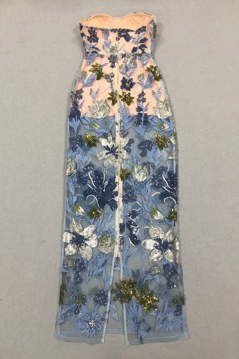 Marbella Floral Sequin Embroidered Maxi Dress by Shine | Party dresses from Luxe Lane | SKU: -1 | Barcode:  | Options: Colorful S(8) | Custom Women Boutique Clothing Embroidery Dress Elegant Long Transparent Design Handmade Sequin Embroidered Floral Dresses