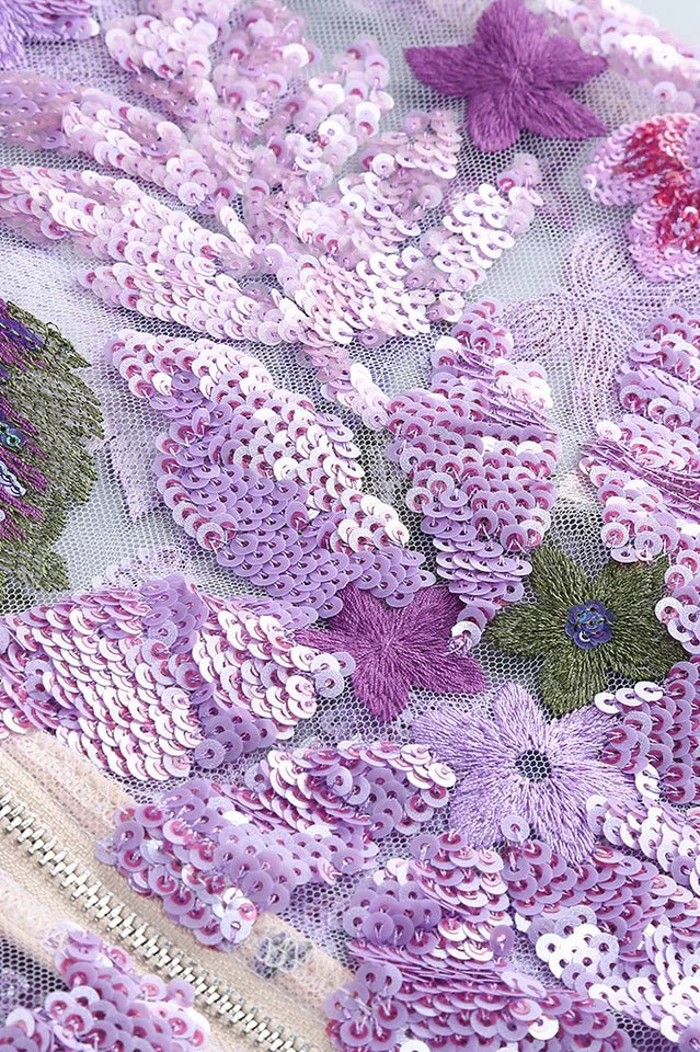 Marcelle Embroidered Strapless Mesh Gown by Luxe Lane | Maxi Evening Dress from Luxe Lane | SKU: -1 | Barcode:  | Options: Purple S | Marcelle Embroidered Strapless Mesh Gown