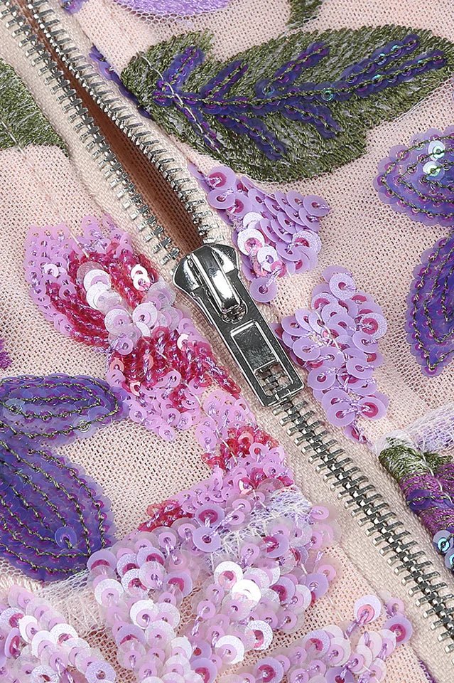 Marcelle Embroidered Strapless Mesh Gown by Luxe Lane | Maxi Evening Dress from Luxe Lane | SKU: -1 | Barcode:  | Options: Purple S | Marcelle Embroidered Strapless Mesh Gown