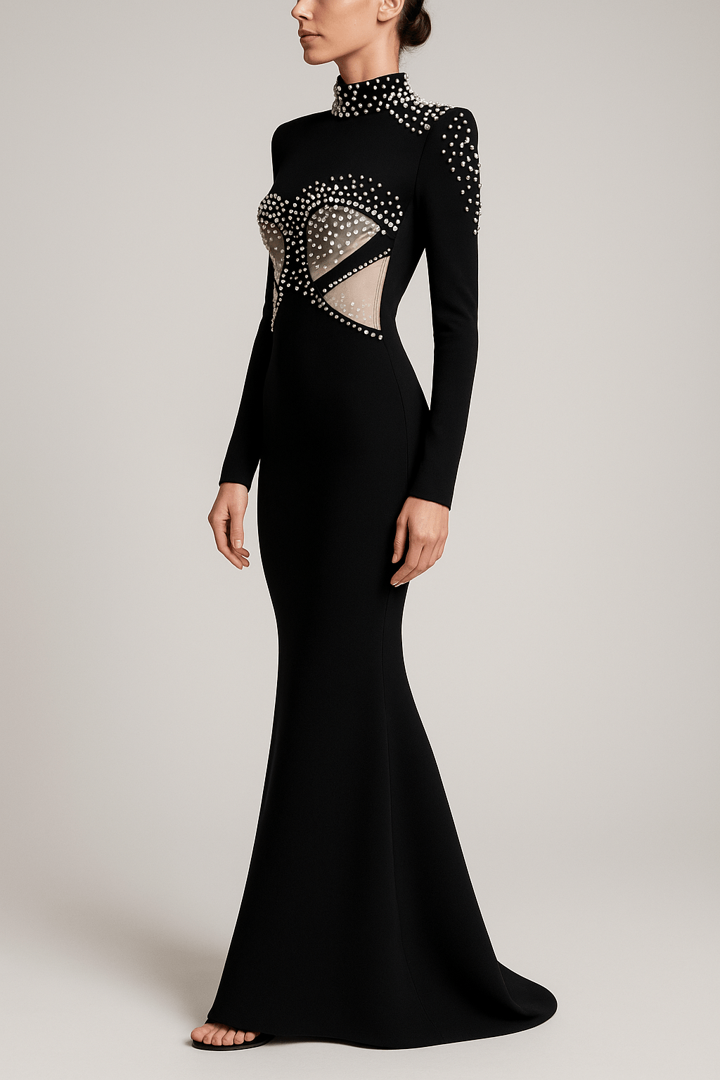 Marcelle Pearl - Embellished Mermaid Gown by Luxe Lane | from Luxe Lane | SKU:  | Barcode:  | Options: Black S | Marcelle Pearl - Embellished Mermaid Gown