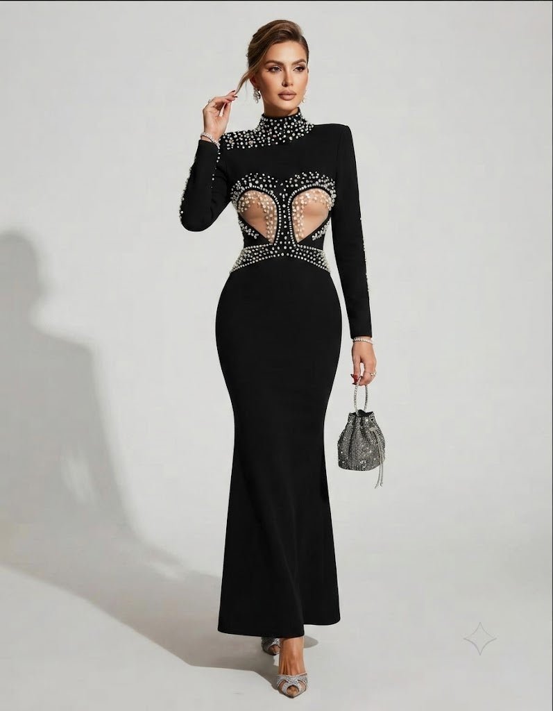 Marcelle Pearl-Embellished Mermaid GownBlackSLuxe Lane