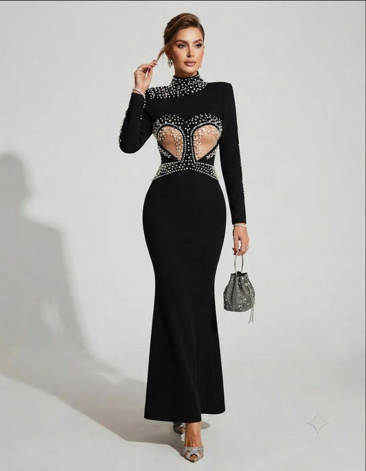 Marcelle Pearl-Embellished Mermaid GownBlackSLuxe Lane
