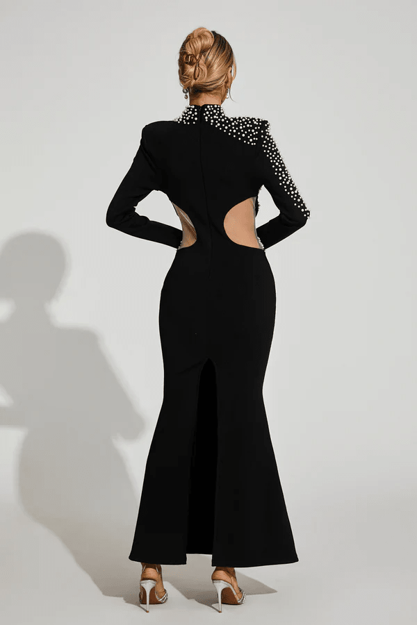 Marcelle Pearl-Embellished Mermaid GownBlackSLuxe Lane
