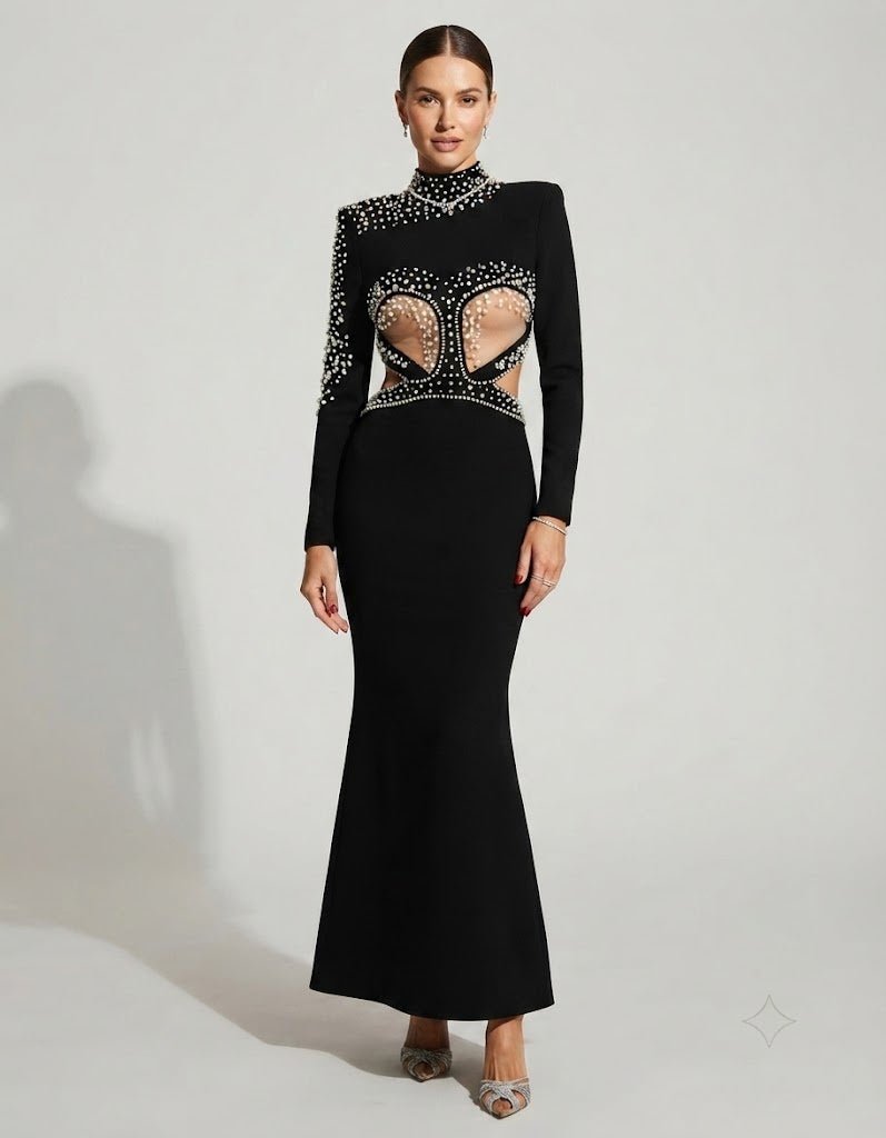 Marcelle Pearl-Embellished Mermaid GownBlackSLuxe Lane