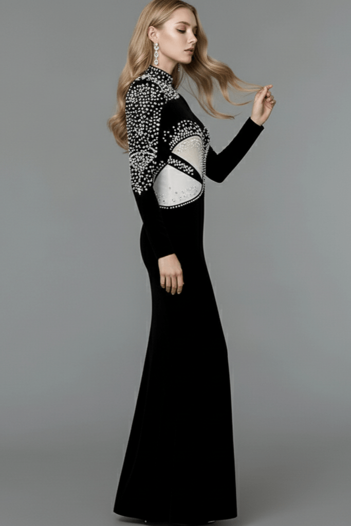 Marcelle Pearl - Embellished Mermaid Gown by Luxe Lane | from Luxe Lane | SKU:  | Barcode:  | Options: Black S | Marcelle Pearl - Embellished Mermaid Gown