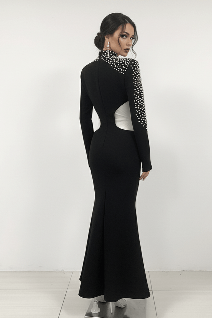 Marcelle Pearl - Embellished Mermaid Gown by Luxe Lane | from Luxe Lane | SKU:  | Barcode:  | Options: Black S | Marcelle Pearl - Embellished Mermaid Gown