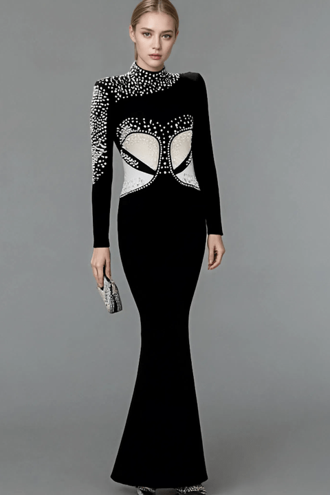 Marcelle Pearl - Embellished Mermaid Gown by Luxe Lane | from Luxe Lane | SKU:  | Barcode:  | Options: Black S | Luxury Ladies Designer Bandage Dress Famous Brands Women Party Black Formal Dresses Elegant Long Evening Gown with Pearls