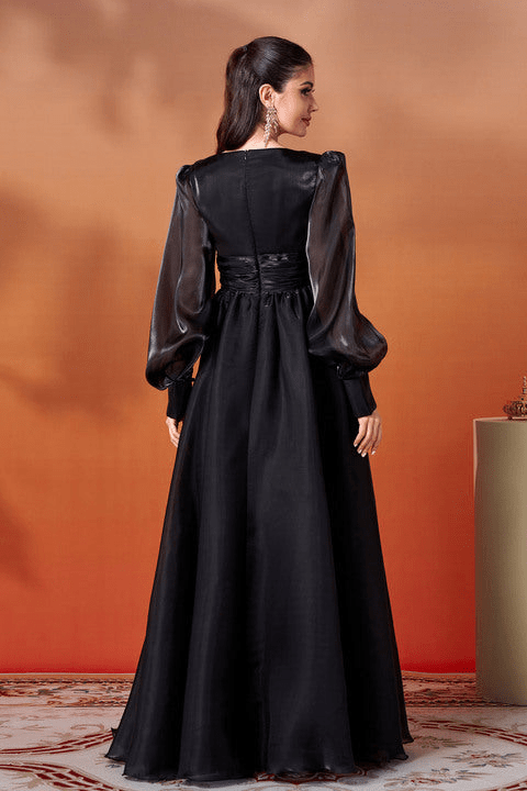 Marcelline Black V - Neck Maxi Gown by Luxe Lane | Ball gown from Luxe Lane | SKU: W11185-1 | Barcode:  | Options: Black S | Luxury Black Evening Maxi Dresses Women Long Sleeve V Neck Gown Formal Party Dress Prom Wedding Outfit Ladies Fashion Clothing