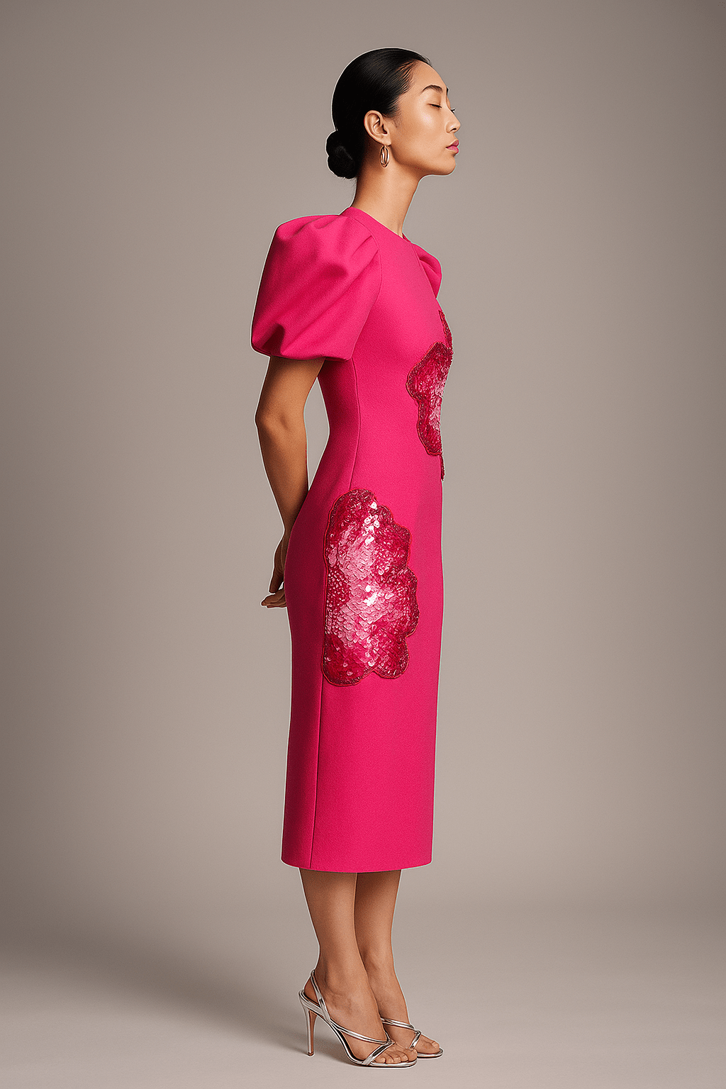 Marivelle Beaded Sequin Midi Dress by Shine | Party dresses from Luxe Lane | SKU: -1 | Barcode:  | Options: Rose pink S | Marivelle Beaded Sequin Midi Dress