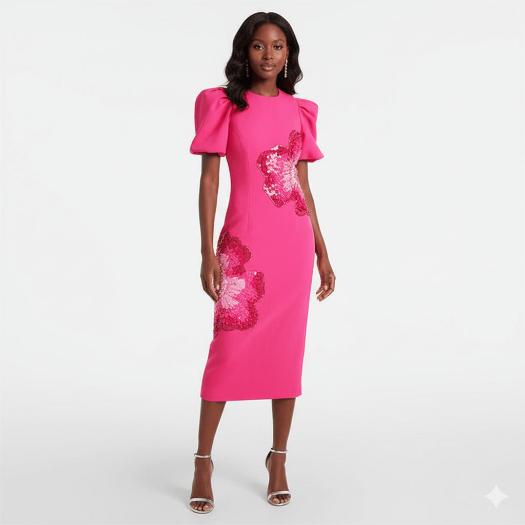 Marivelle Beaded Sequin Midi Dress by Shine | Party dresses from Luxe Lane | SKU: -1 | Barcode:  | Options: Rose pink S | Marivelle Beaded Sequin Midi Dress