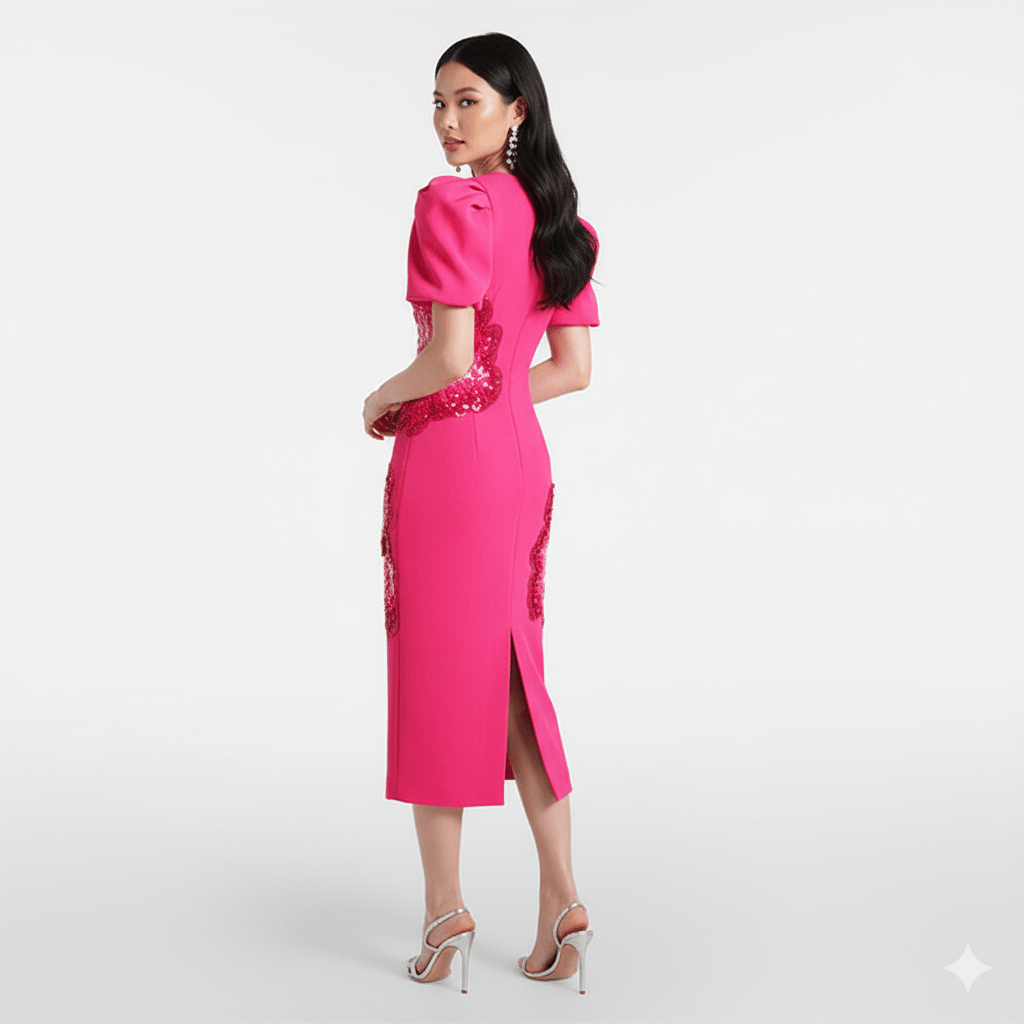 Marivelle Beaded Sequin Midi Dress by Shine | Party dresses from Luxe Lane | SKU: -1 | Barcode:  | Options: Rose pink S | Marivelle Beaded Sequin Midi Dress
