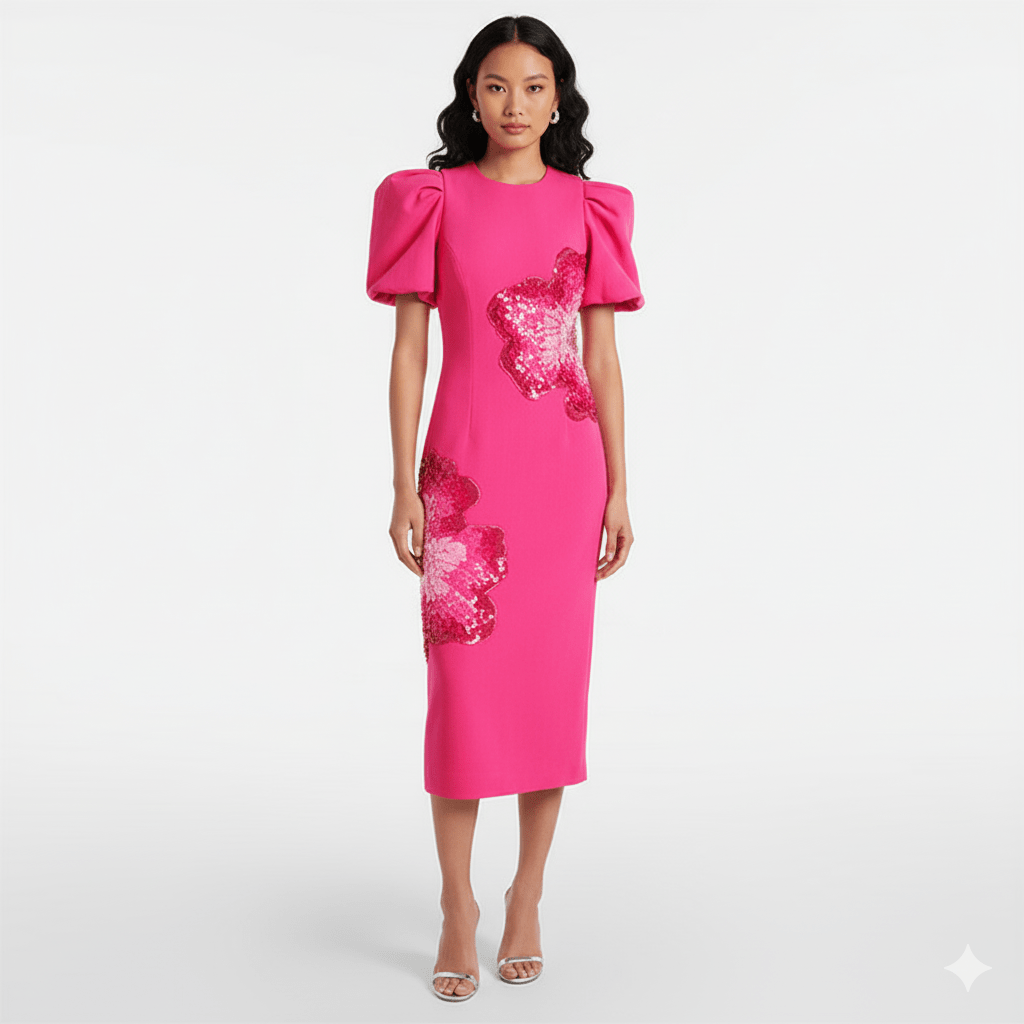 Marivelle Beaded Sequin Midi Dress by Shine | Party dresses from Luxe Lane | SKU: -1 | Barcode:  | Options: Rose pink S | Marivelle Beaded Sequin Midi Dress