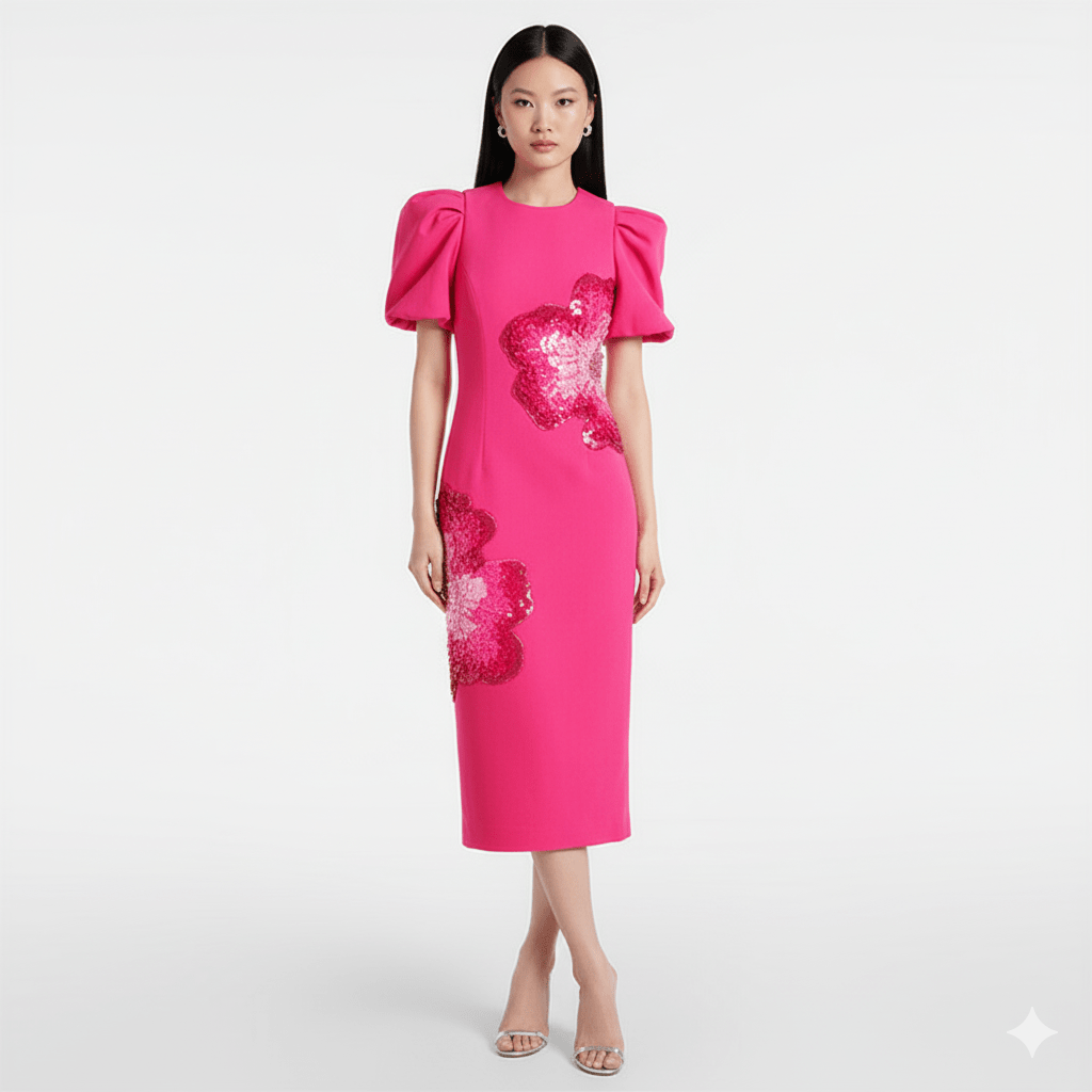 Marivelle Beaded Sequin Midi Dress by Shine | Party dresses from Luxe Lane | SKU: -1 | Barcode:  | Options: Rose pink S | Marivelle Beaded Sequin Midi Dress