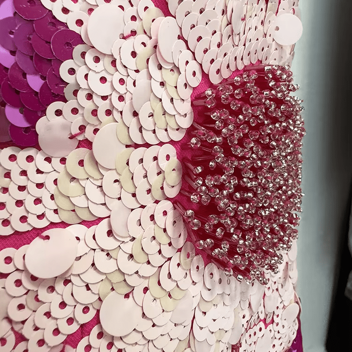 Marivelle Beaded Sequin Midi Dress by Shine | Party dresses from Luxe Lane | SKU: -1 | Barcode:  | Options: Rose pink S | Hot Pink Puff Sleeve Sequin Embroidery Midi Dress Women Luxury 3D Flower Beaded Party Gown 2025 Elegant Premium Formal Dresses