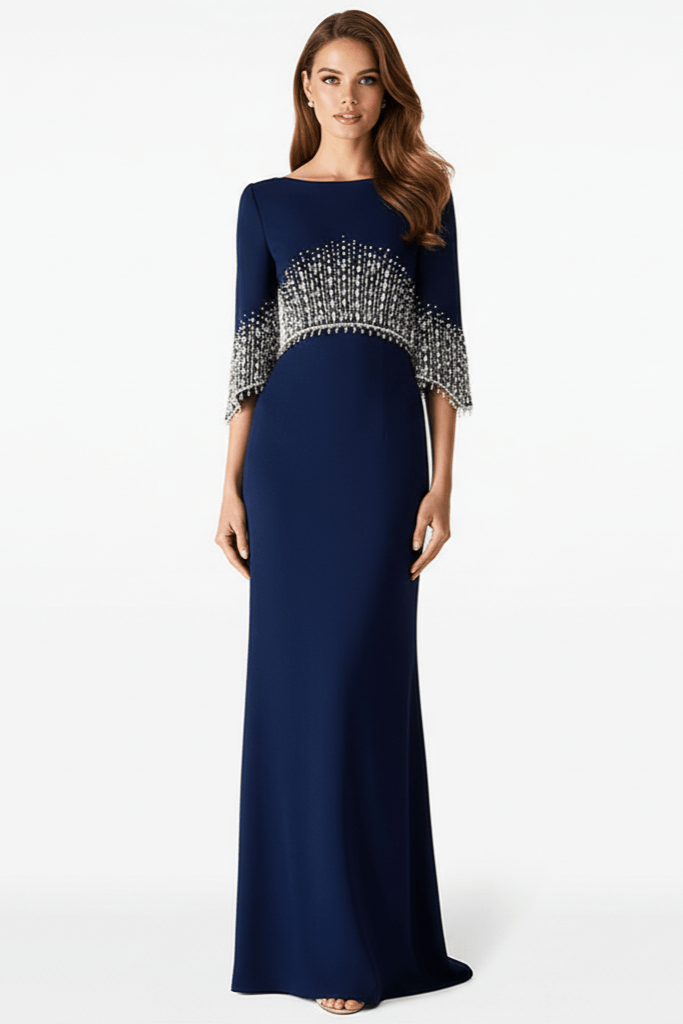 Marseille Beaded Diamond Evening Gown by Luxe Lane | from Luxe Lane | SKU:  | Barcode:  | Options: Dark blue S | Marseille Beaded Diamond Evening Gown
