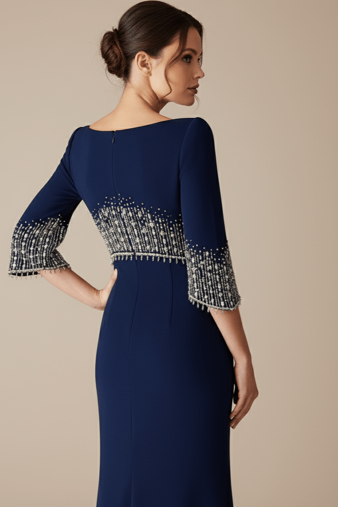 Marseille Beaded Diamond Evening Gown by Luxe Lane | from Luxe Lane | SKU:  | Barcode:  | Options: Dark blue S | Marseille Beaded Diamond Evening Gown