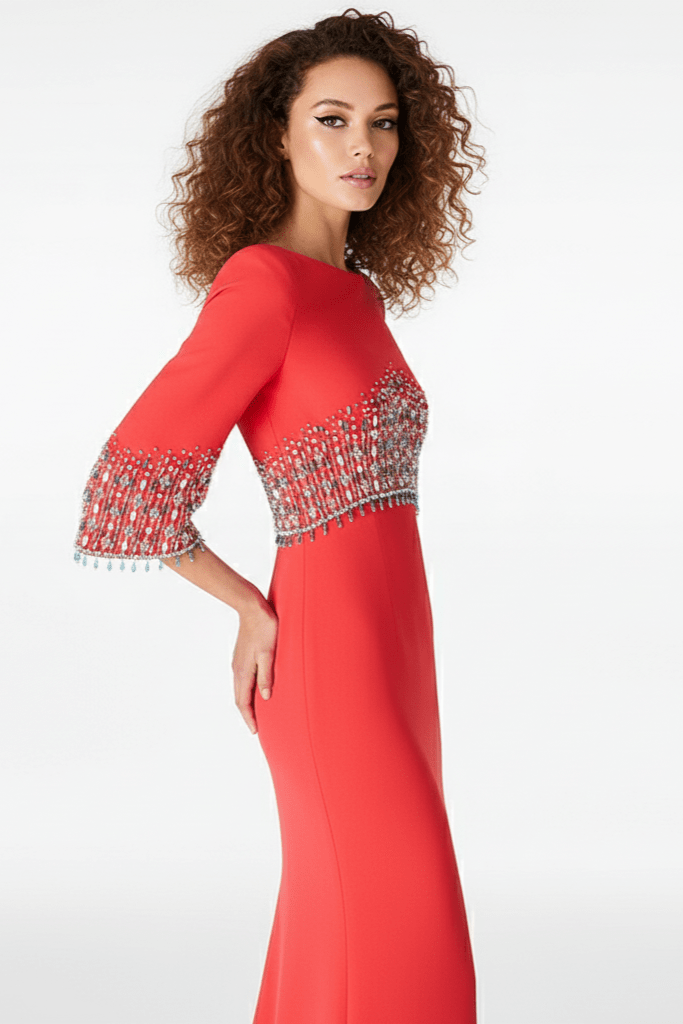 Marseille Beaded Diamond Evening Gown by Luxe Lane | from Luxe Lane | SKU:  | Barcode:  | Options: Dark blue S | Marseille Beaded Diamond Evening Gown