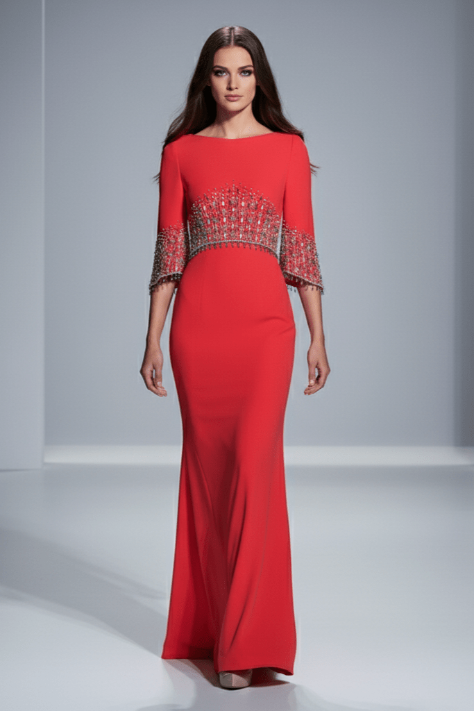 Marseille Beaded Diamond Evening Gown by Luxe Lane | from Luxe Lane | SKU:  | Barcode:  | Options: Dark blue S | Marseille Beaded Diamond Evening Gown