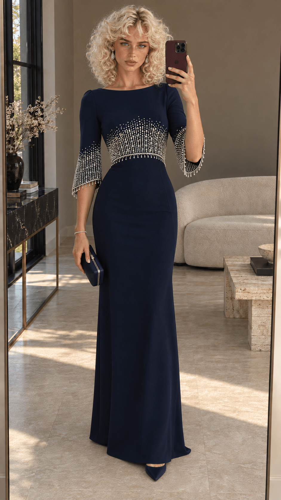 Marseille Beaded Diamond Evening GownOrange redSLuxe Lane