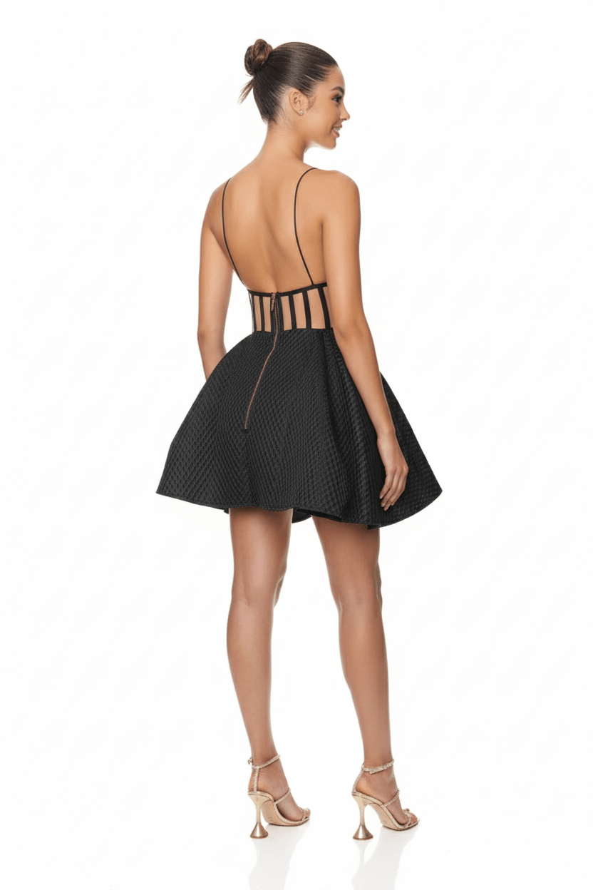Mesh Cutout Spaghetti Strap Mini Dress by Luxe Lane | Mini Gown from Luxe Lane | SKU:  | Barcode:  | Options: white S(2) | Mesh Cutout Spaghetti Strap Mini Dress