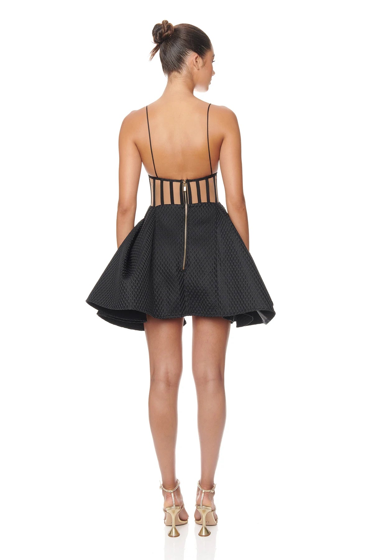 Mesh Cutout Spaghetti Strap Mini Dress by Luxe Lane | Mini Gown from Luxe Lane | SKU:  | Barcode:  | Options: white S(2) | Mesh Cutout Spaghetti Strap Mini Dress