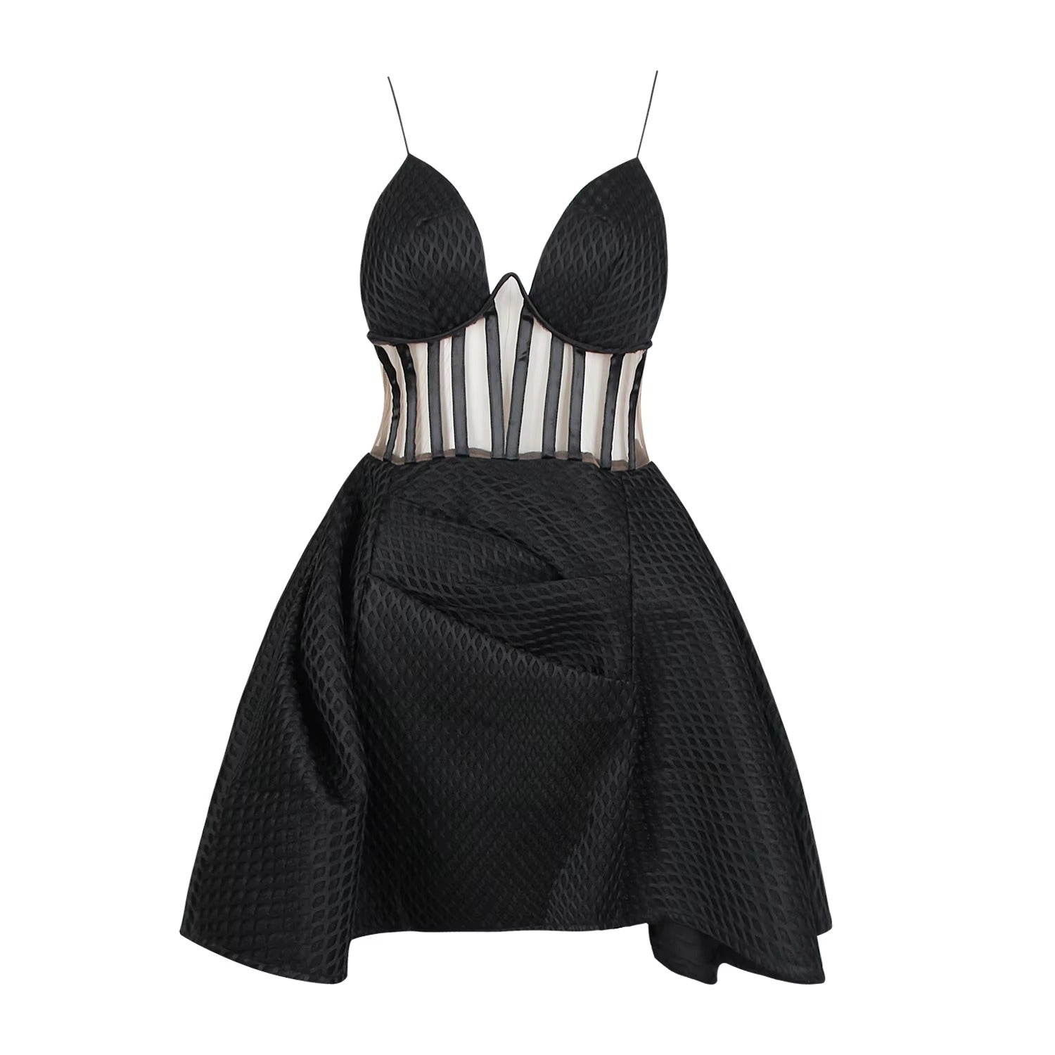 Mesh Cutout Spaghetti Strap Mini Dress by Luxe Lane | Mini Gown from Luxe Lane | SKU:  | Barcode:  | Options: white S(2) | Mesh Cutout Spaghetti Strap Mini Dress