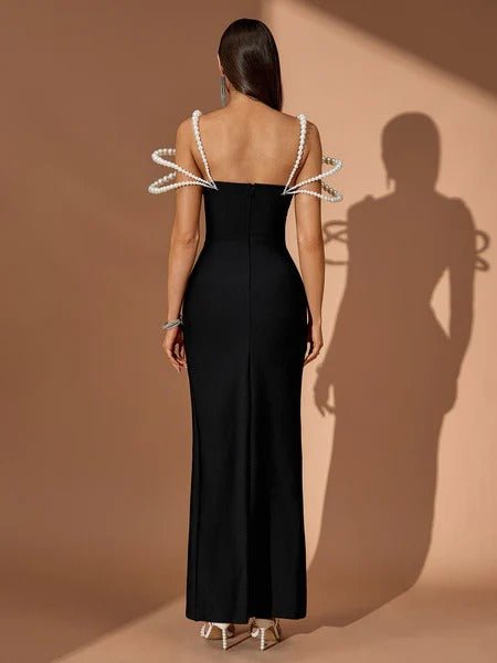 Midnight Pearl Elegance Gown Luxe Lane Black Off-Shoulder Pearl Formal Dress Black / XL Midnight Pearl Elegance Gown Luxe Lane Black Off-Shoulder Pearl Formal Dress Black / XL