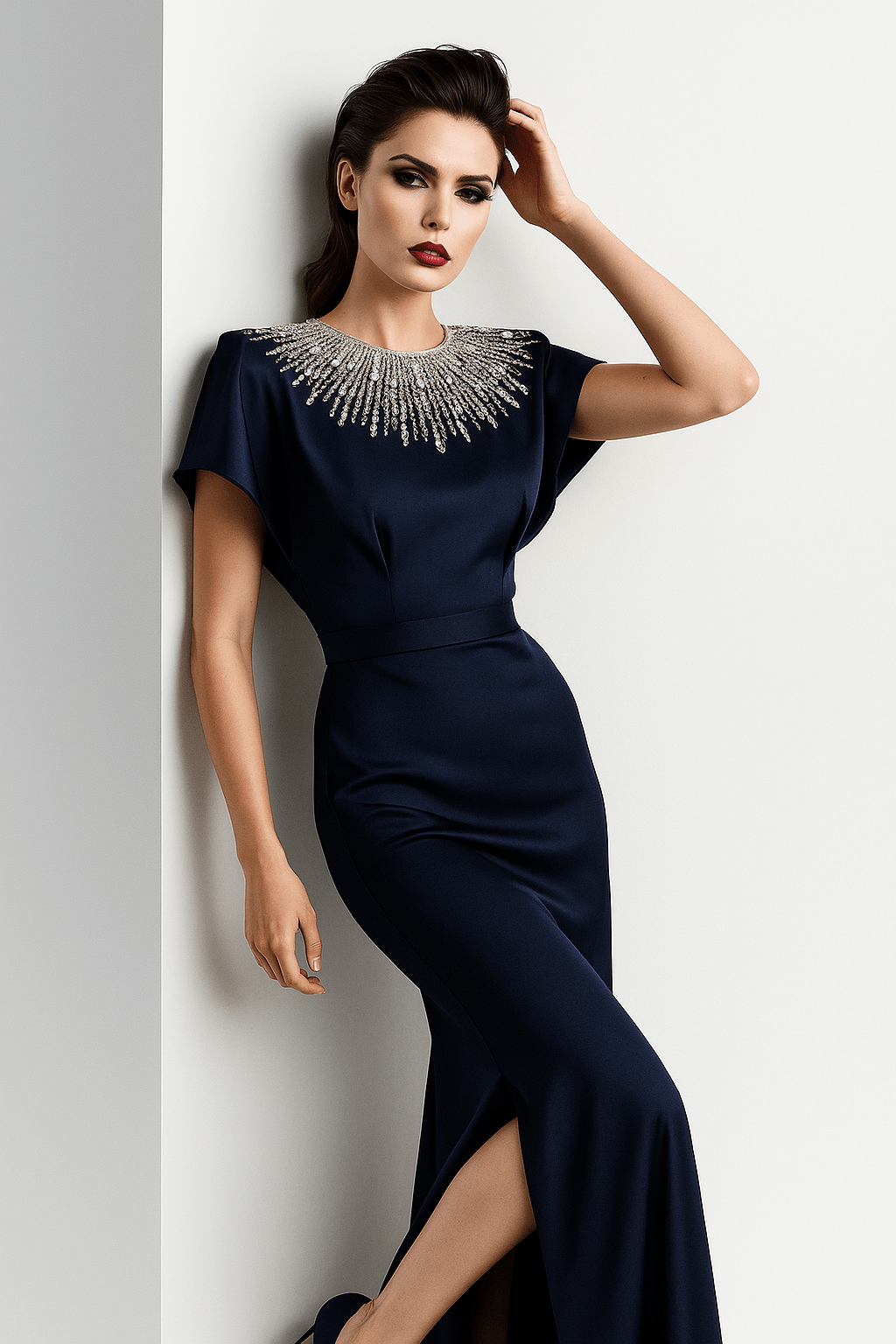 Mint Green Beaded Cape by Luxe Lane | heath gown from Luxe Lane | SKU:  | Barcode:  | Options: Dark blue S | Mint Green Beaded Cape