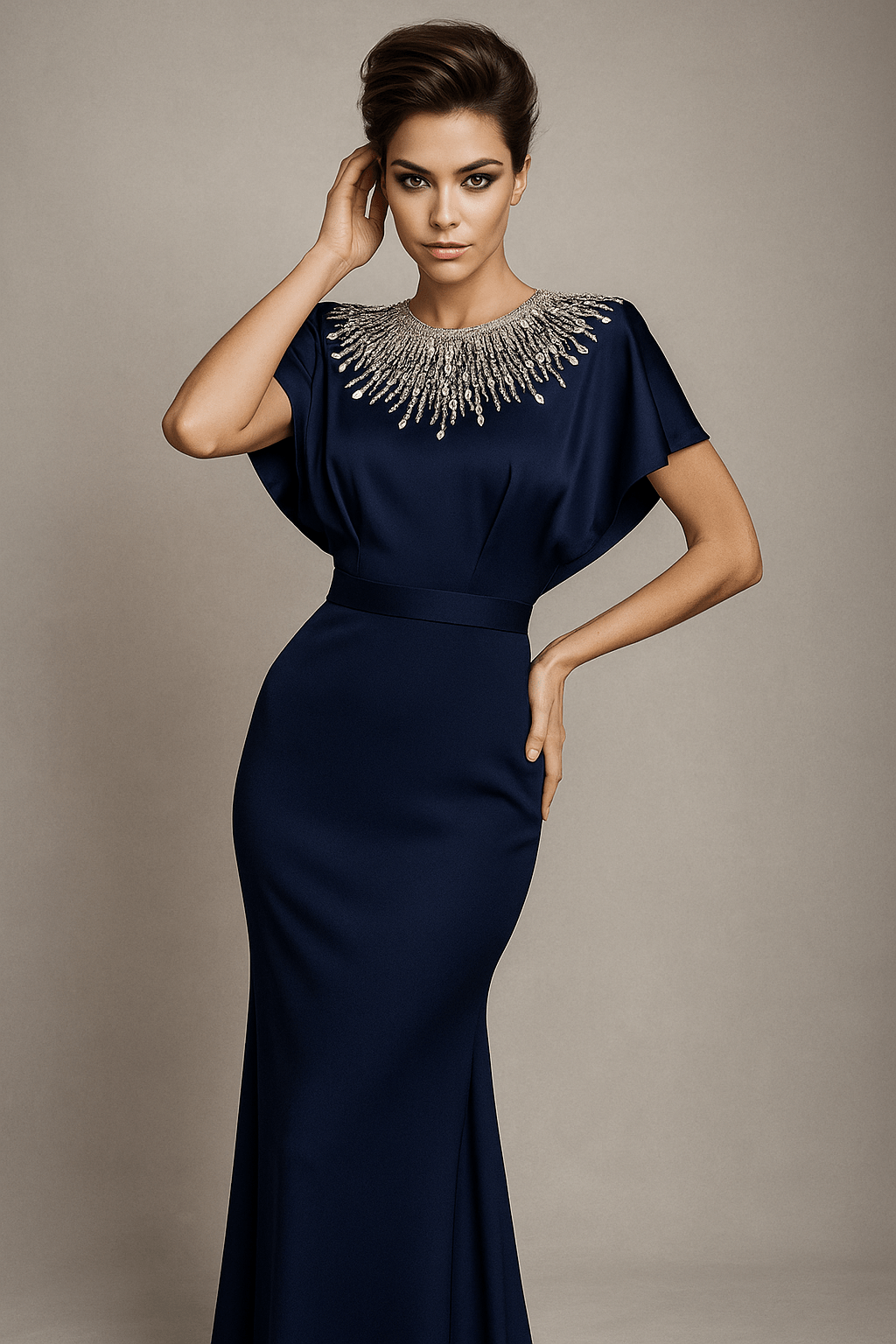 Mint Green Beaded Cape by Luxe Lane | heath gown from Luxe Lane | SKU:  | Barcode:  | Options: Dark blue S | Mint Green Beaded Cape