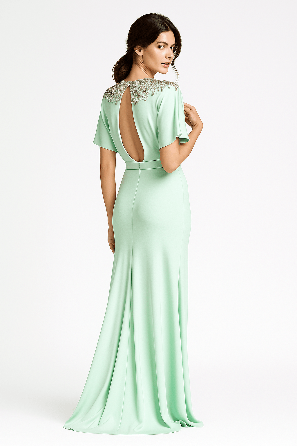 Mint Green Beaded Cape by Luxe Lane | heath gown from Luxe Lane | SKU:  | Barcode:  | Options: Dark blue S | Mint Green Beaded Cape