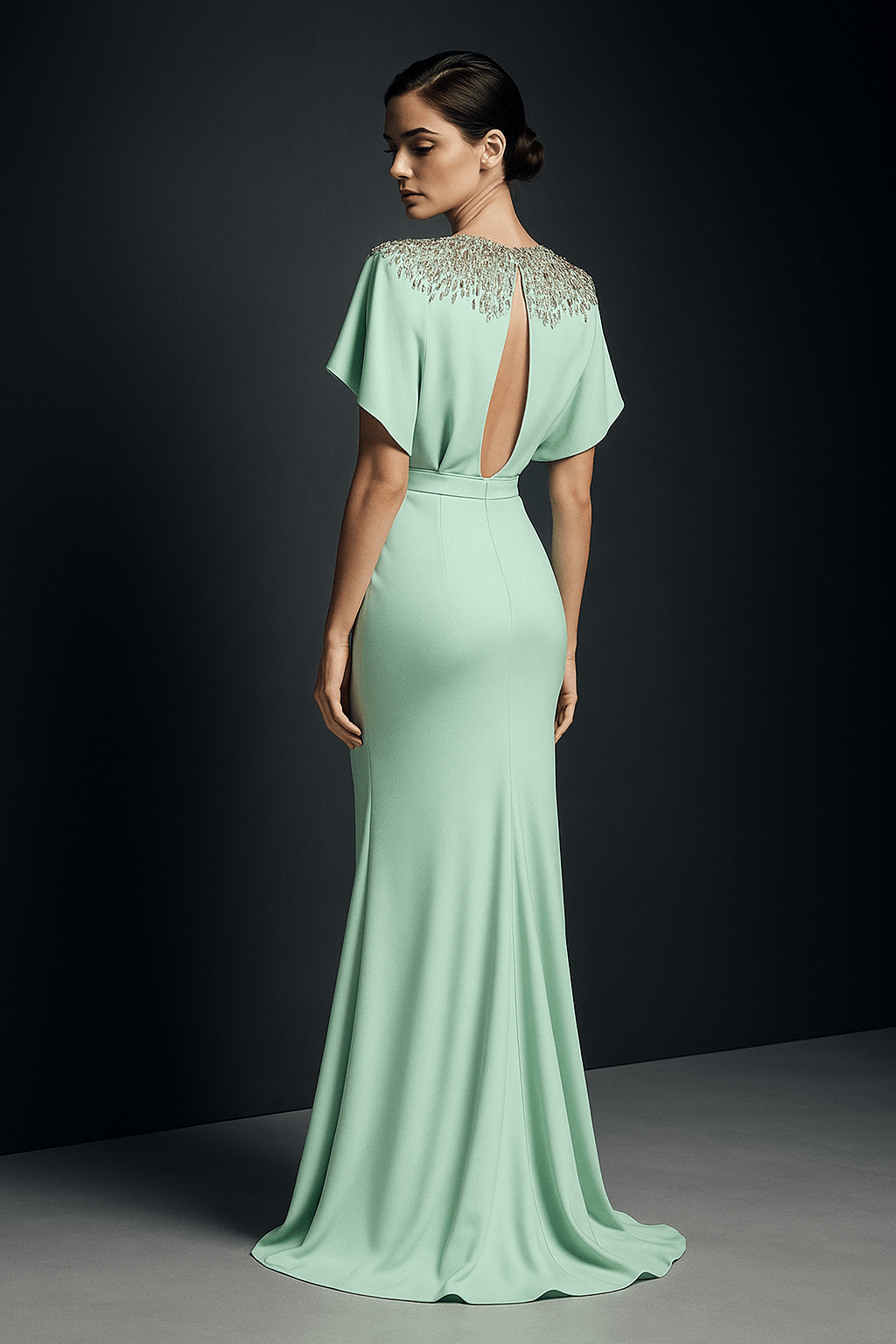 Mint Green Beaded Cape by Luxe Lane | heath gown from Luxe Lane | SKU:  | Barcode:  | Options: Dark blue S | Mint Green Beaded Cape