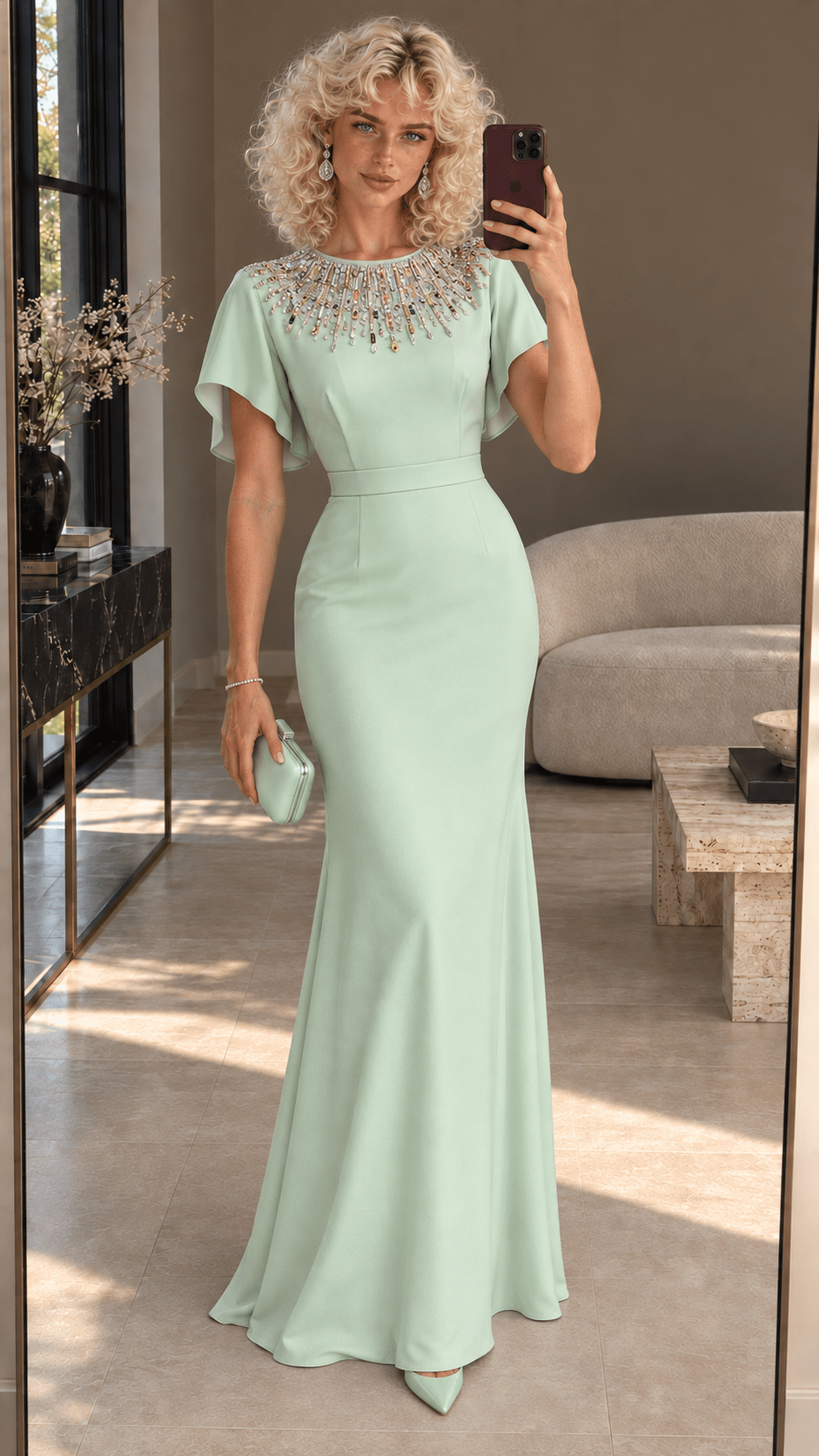 Mint Green Beaded Capeheath gownMint GreenSLuxe Lane