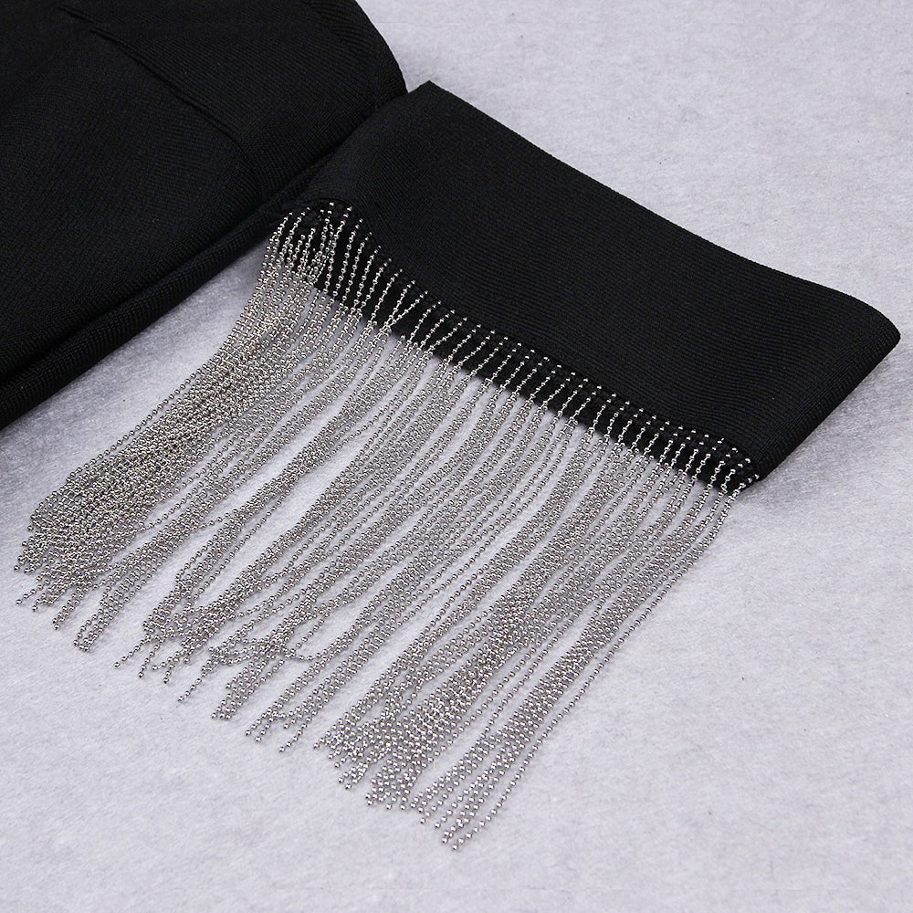 Mira V - Neck Velvet Fringe Dress by Luxe Lane | from Luxe Lane | SKU:  | Barcode:  | Options: Black XS | V Neck Open Back Slim Dress Velvet Shattered Fringe Slit Over the Knee Women Clothes