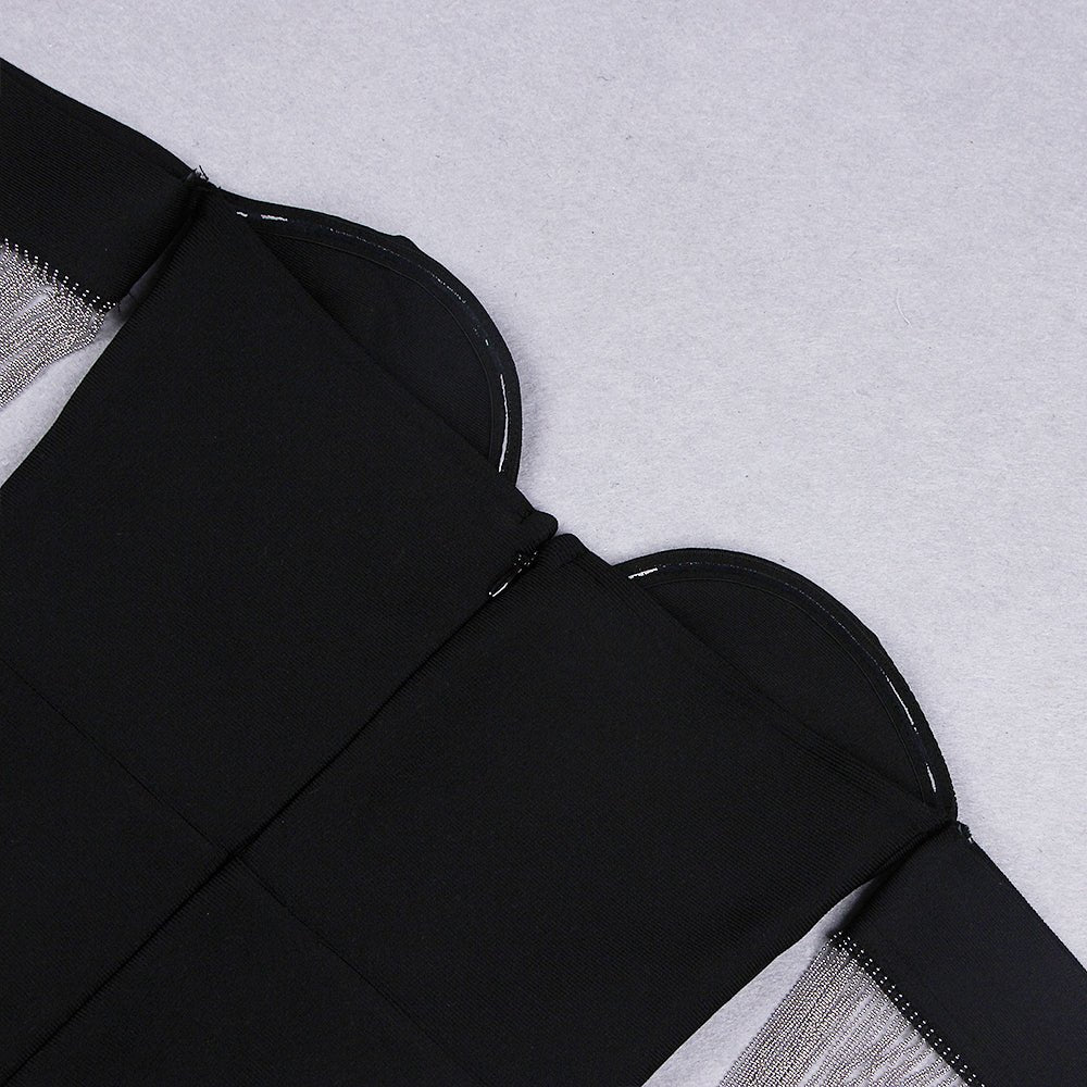 Mira V - Neck Velvet Fringe Dress by Luxe Lane | from Luxe Lane | SKU:  | Barcode:  | Options: Black XS | V Neck Open Back Slim Dress Velvet Shattered Fringe Slit Over the Knee Women Clothes