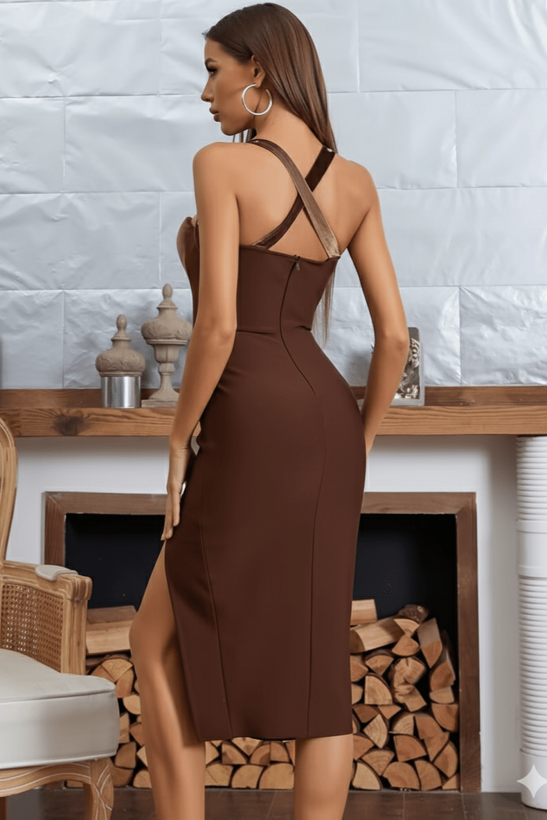 Mirella V - Neck Split Bandage Dress by Luxe Lane | from Luxe Lane | SKU:  | Barcode:  | Options: XS | Mirella V - Neck Split Bandage Dress