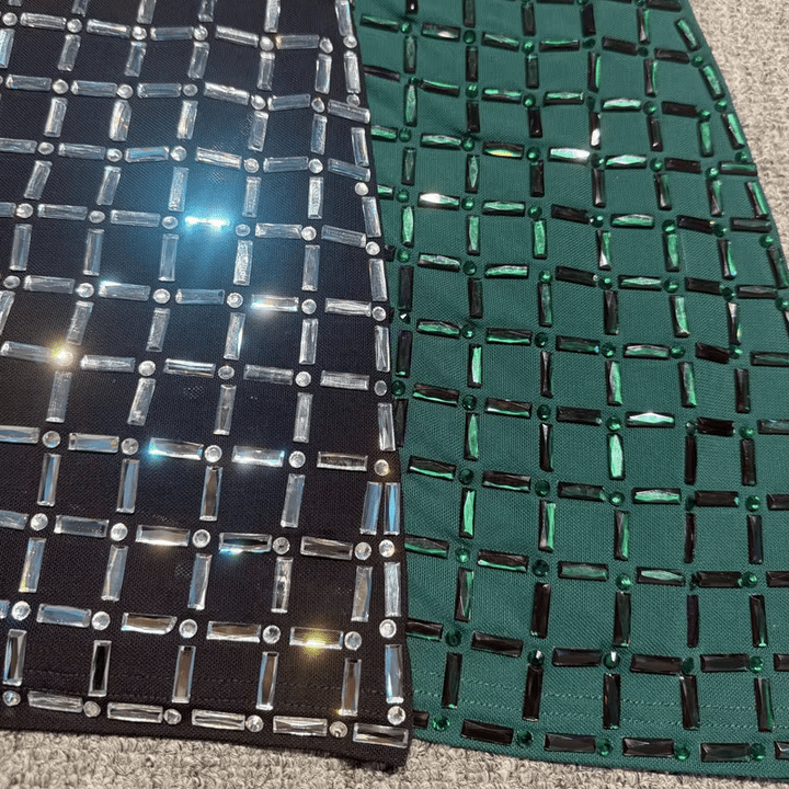 Nerina Black Rhinestone Strapless Mini Dress by Shine | from Luxe Lane | SKU: W11206-5 | Barcode:  | Options: Green XS | Luxury Rhinestone Grid Strapless Bodycon Mini Bandage Dress Party Club Evening Gala Dinner Black Birthday Dresses