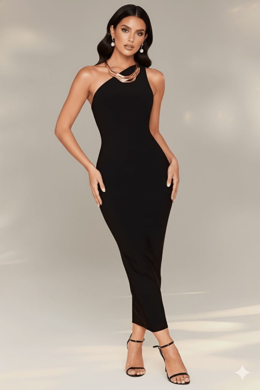 Noctura One - Shoulder Bandage Maxi Dress by Luxe Lane | from Luxe Lane | SKU:  | Barcode:  | Options: Orange XS | Noctura One - Shoulder Bandage Maxi Dress