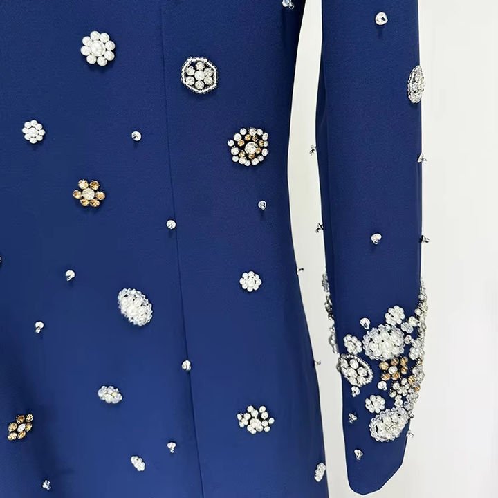 Nocturna Pearl Beaded Formal Gown by Luxe Lane | from Luxe Lane | SKU:  | Barcode:  | Options: Dark blue S | Luxury Vestidos De Festa Rhinestone Pearl Beaded Long Gown Evening Dinner Dresses Elegant Dark Blue Long Formal Dress for Women