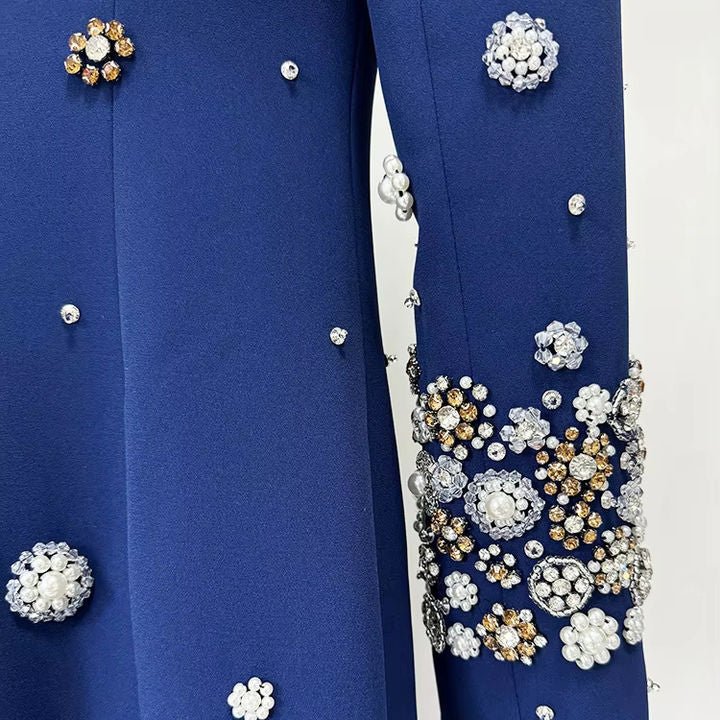 Nocturna Pearl Beaded Formal Gown by Luxe Lane | from Luxe Lane | SKU:  | Barcode:  | Options: Dark blue S | Luxury Vestidos De Festa Rhinestone Pearl Beaded Long Gown Evening Dinner Dresses Elegant Dark Blue Long Formal Dress for Women