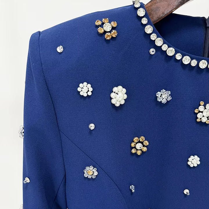 Nocturna Pearl Beaded Formal Gown by Luxe Lane | from Luxe Lane | SKU:  | Barcode:  | Options: Dark blue S | Luxury Vestidos De Festa Rhinestone Pearl Beaded Long Gown Evening Dinner Dresses Elegant Dark Blue Long Formal Dress for Women