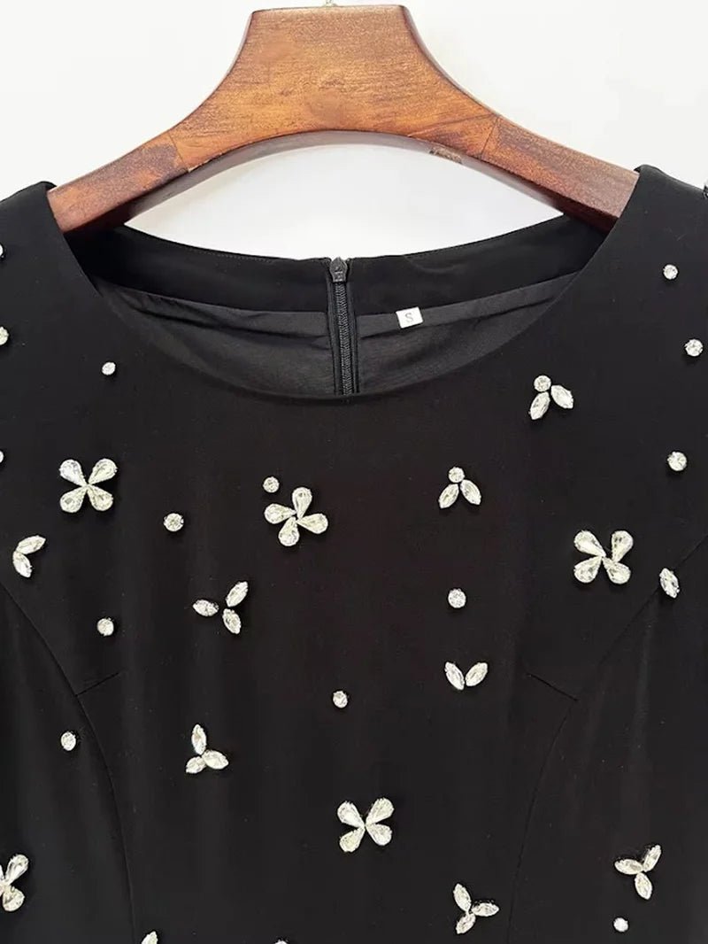 Noir Crystal Puff Sleeve GownEvening DressesBlackS(2)Luxe Lane