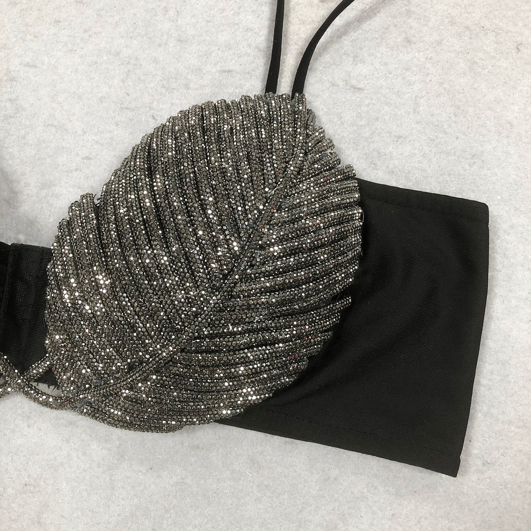 Noir Leaf Diamond Strapless Bra Top by Luxe Lane | from Luxe Lane | SKU:  | Barcode:  | Options: Black S | Black Sparkling Leaf Design Chic Bra Top